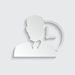 paper Businessman icon. man silhouette. Businessman in suit, time icon