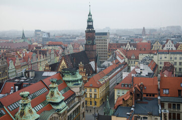Panorama top view on Wroclaw city, Poland