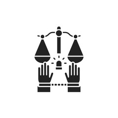 Criminal court glyph black icon. Convicted man in handcuffs concept. Law justice. Sign for web page, mobile app, button, logo. Vector isolated button.