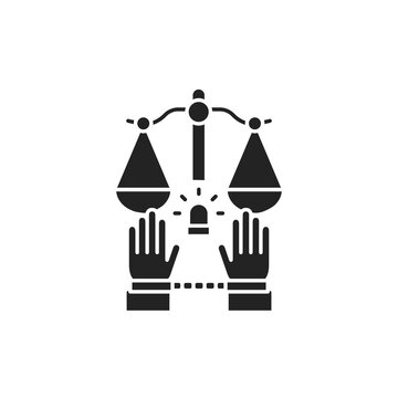 recommend clip art: Criminal court glyph black icon. Convicted man in handcuffs concept. Law justice. Sign for web page, mobile app, button, logo. Vector isolated button.