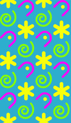 geometric shapes and  children's drawings on a seamless summer pattern.