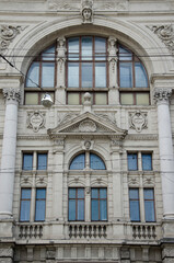 Fototapeta na wymiar Decorative ornamental part of facade. Lviv National Academic Opera and Ballet Theatre named after Solomiya Krushelnytska