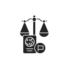 Customs court glyph black icon. Judiciary concept. Immigration law element. Sign for web page, mobile app, button, logo. Vector isolated button.