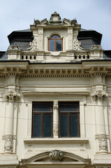 Decorative ornamental part of building facade in the city center. Lviv, Ukraine