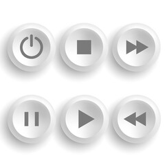 White buttons for player: stop, play, pause, rewind, fast forward, power. Vector illustration.