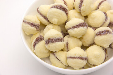 Brazilian guava sweets on white background. Biscuit with guava.