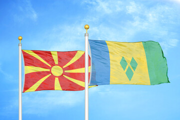 North Macedonia and Saint Vincent and the Grenadines two flags on flagpoles