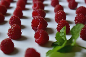 raspberries on a white background
