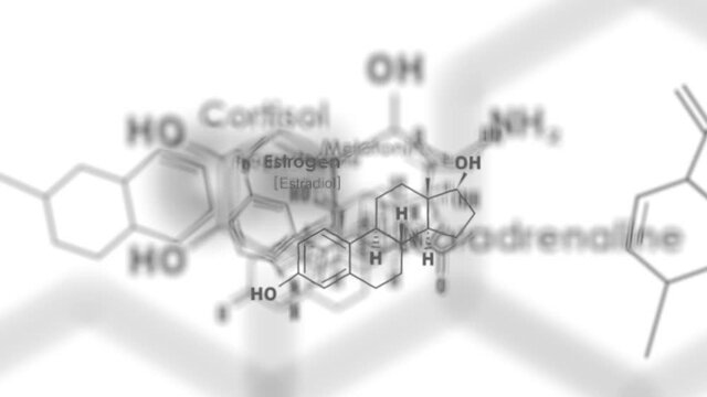 Chemical molecular formula of hormones. Connected lines with dots background