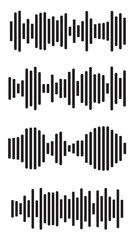 Equalizer charts icon set. Music signal frequency silhouette collection. Abstract waves diagram. Sound beat display graph border isolated on white. Illustration of wave amplifier control.