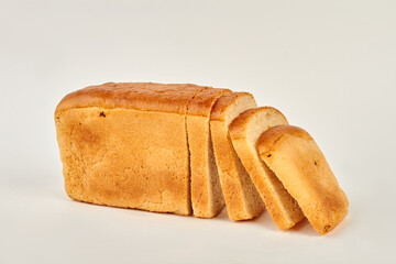 White sliced bread on white background. Sliced toast bread. Space for text.