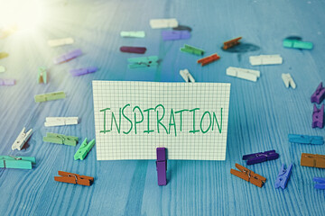 Conceptual hand writing showing Inspiration. Concept meaning the process of being mentally...