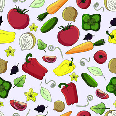 vector seamless pattern with vegetables. a good harvest in the fall. for the design of paper, menu, packaging, and fabric.
