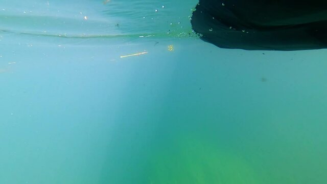 Paddling In Inflatable Kayak On Gacka River In Lika, Croatia. Detail Of Paddle Under Water.
