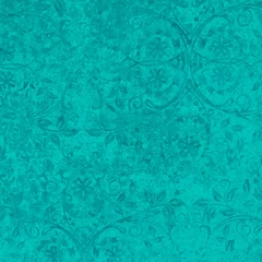 alte abstrakte türkisfarbene Grunge-Vintage-Zement-Textur mit nahtlosem Blumenmuster Druckfliesen Tapete Textur Hintergrund quadratisch © Corri Seizinger