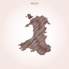 Scribble Map of Wales Design Template.
