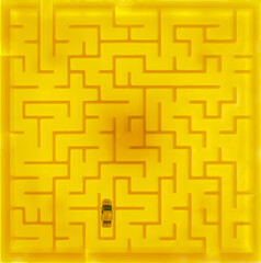 yellow taxi car inside plastic  labyrinth. Yellow maze.traffic in city courtyards. taxi tracking...