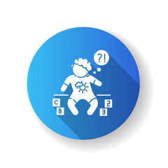 Developmental delay blue flat design long shadow glyph icon. Child with difficulty of learning. Cognitive ability problem. Support for special need toddler. Silhouette RGB color illustration