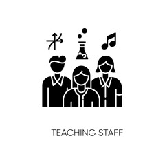 Teaching staff black glyph icon. Educational institution personnel, professional tutors. Mathematics, chemistry and music teachers silhouette symbol on white space. Vector isolated illustration