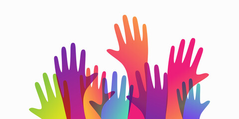 Colorful hands up vector illustration. Friendship concept