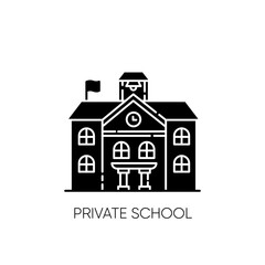 Private school black glyph icon. Prestigious educational establishment, independent academic institution. Exclusive education system silhouette symbol on white space. Vector isolated illustration