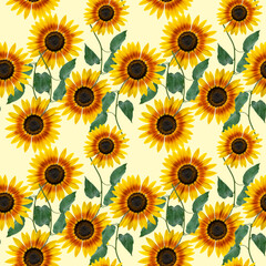 Seamless floral design with sunflowers for background