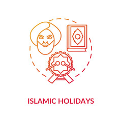 Islamic holidays concept icon. Religious celebrations in India, islam idea thin line illustration. Prophet muhammad, quran and festive drum vector isolated outline RGB color drawing