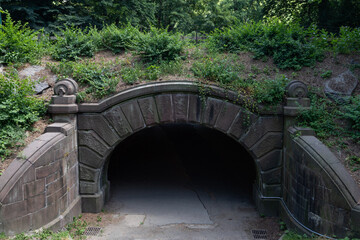 Dark Tunnel and Green Plants at Central Park during Summer in New York City