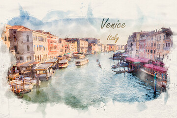 Venice city , Italy - waterpaint image