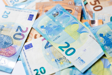 Euro Money 20 50 cash background selective focus.