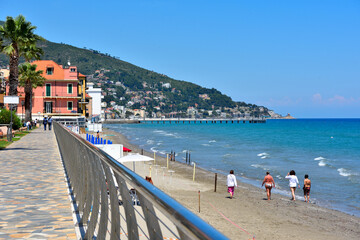 the suggestive seaside promenade of the Ligurian village Alassio Italy © maudanros
