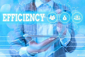 Text sign showing Efficiency. Business photo text ability to avoid wasting materials, efforts, in...