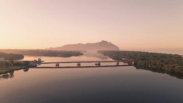Sabaudia - Aerial view of beautiful italian lake.