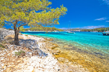 Turquoise beach on Pakleni otoci islands tourist destination