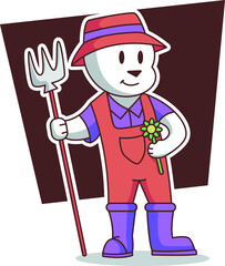 farmer bear bring flower cartoon character illustration