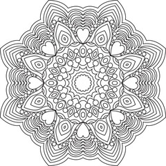 Circle mandala coloring page for adult. Black and white mandala poster. Relax and meditation. Beautiful nature ornament.	