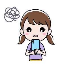 スマホを見て困っている女の子