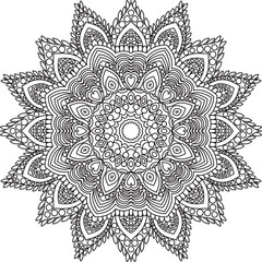 Circle mandala coloring page for adult. Black and white mandala poster. Relax and meditation. Beautiful nature ornament.	