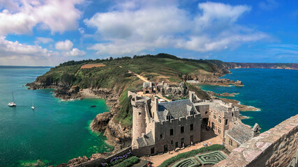 Naklejka premium Fort-La-Latte, Brittany, France. It is one of Brittany's most famous castles. It is a 14th century fortress built on a cliff in the Baie de la Fresnaye, a bay on the Channel of the Côte d'Émeraude.