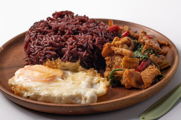 Chicken Basil with Fried Egg and Riceberry Rice
