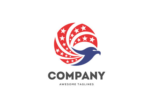 Eagle Head circle american flag Logo vector designs