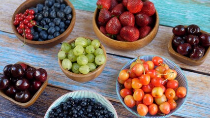 Summer Berrys on the wooden table. Healthy diet.