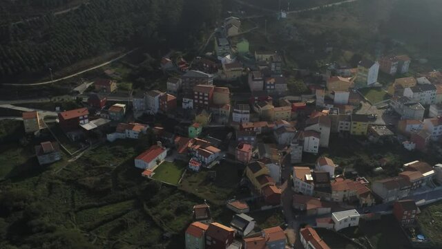 Aerial view  of  fishing village in Galicia. Spain. Drone Photo