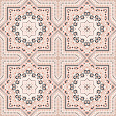 Elegant italian maiolica tile seamless pattern. Ethnic structure vector swatch. Coverlid print design. Classic italian mayolica tilework iterative pattern. Geometric shapes wallpaper.