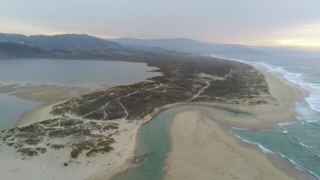 Aerial view  of beautiful beach in Galicia. Spain. Drone Photo