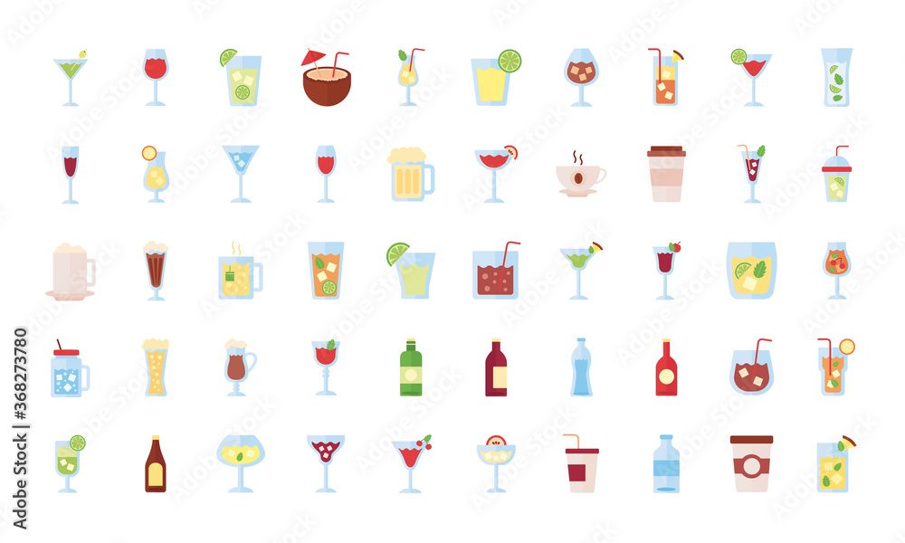 Sticker bundle of drinks collection set icons