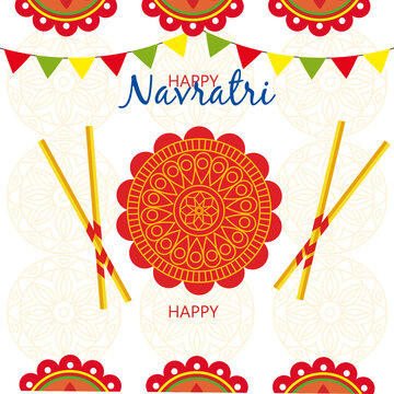 Happy Navratri Celebration Poster With Decoration Vector Illustration Design