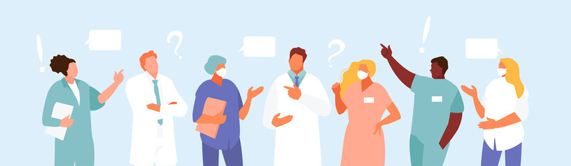 Group of doctors meeting and discussion vector characters