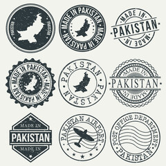 Pakistan Set of Stamps. Travel Stamp. Made In Product. Design Seals Old Style Insignia.