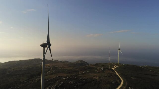 Windmill Wind Power Technology  in Spain. Aerial Drone Footage